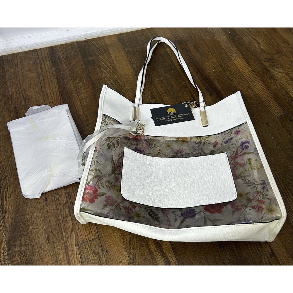 Big Buddha white floral tote bag gold-tone Hardware New Small Pouch Included